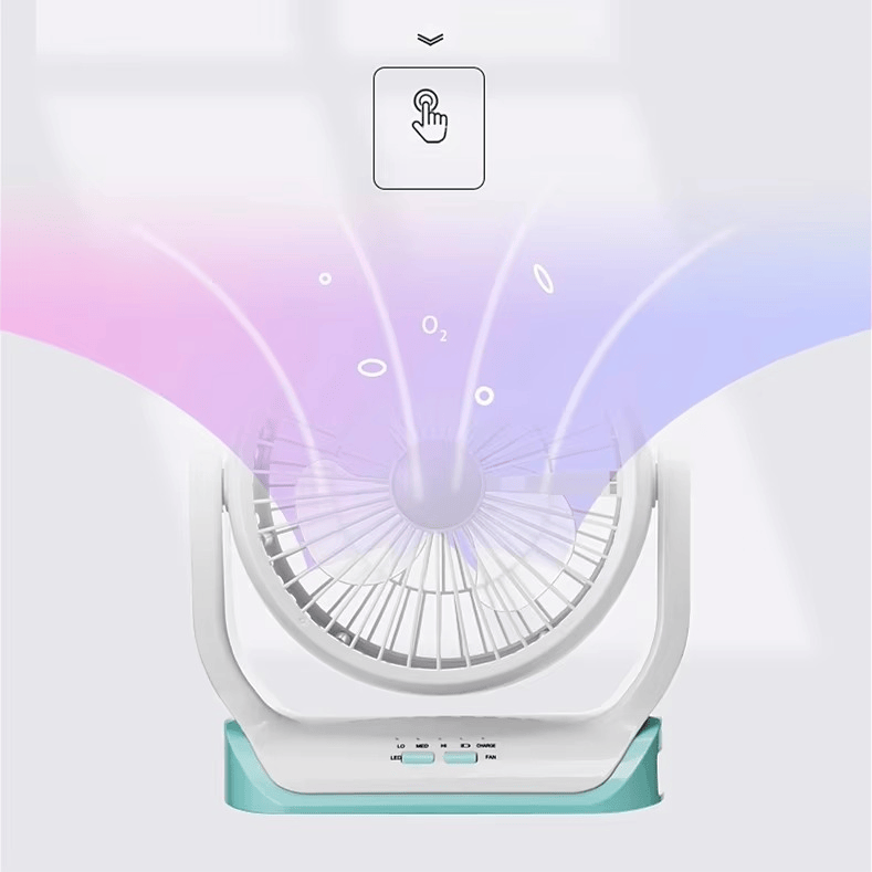 Rechargeable Portable USB Desktop Air Cooling Fan with LED Light, 3 Speed Adjustable Table Fan thumbnail 3