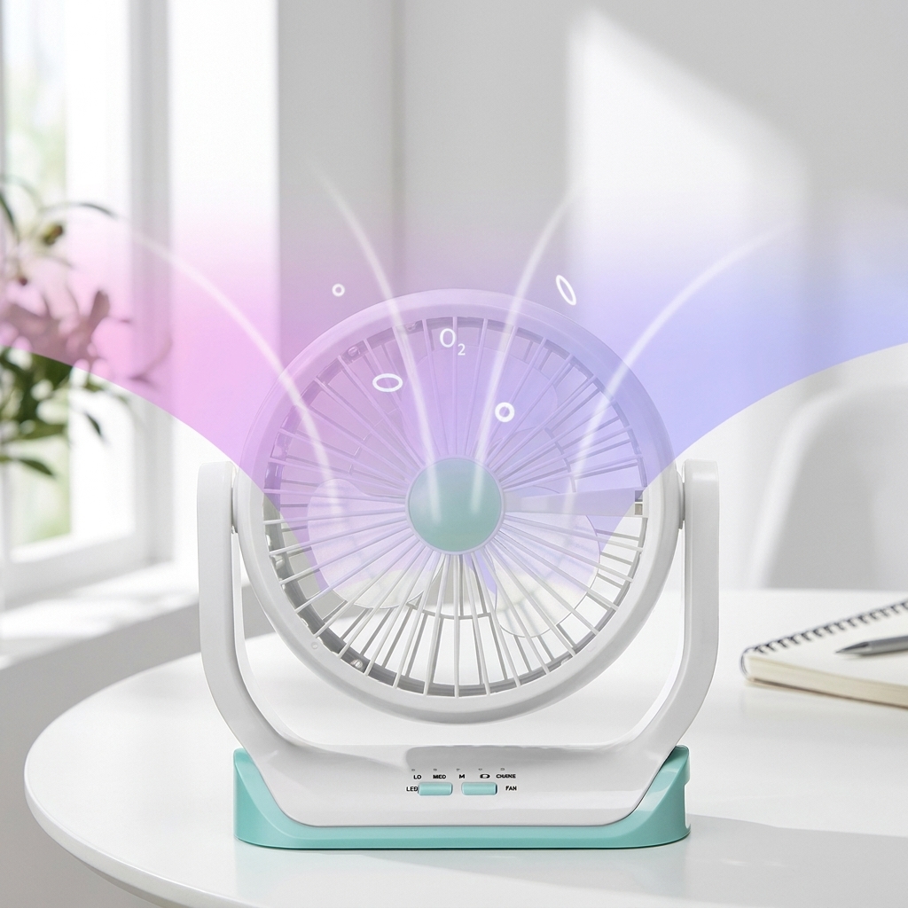 Rechargeable Portable USB Desktop Air Cooling Fan with LED Light, 3 Speed Adjustable Table Fan thumbnail 6