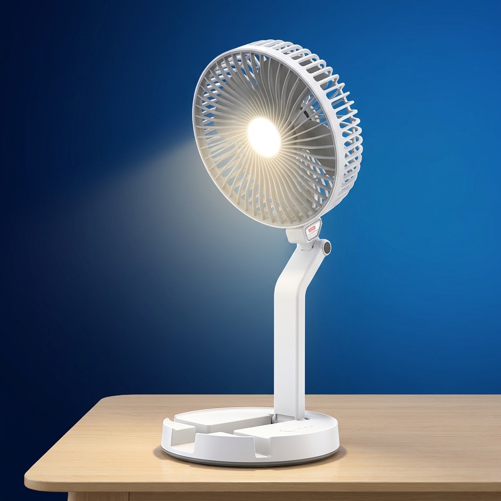 LR2018 Rechargeable Folding Table Fan with LED Light, Portable Mini Fan for Home & Office thumbnail 2