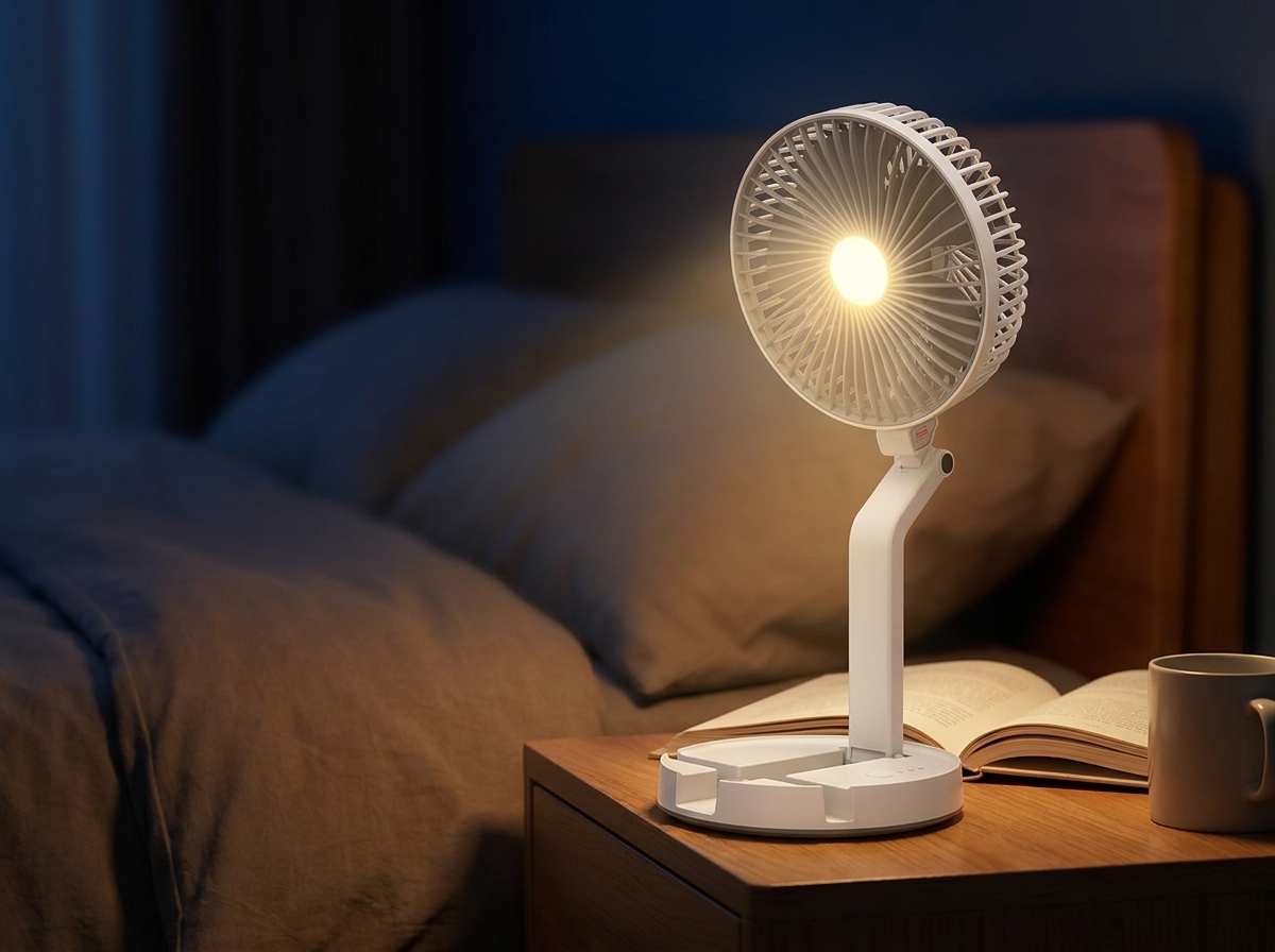 LR2018 Rechargeable Folding Table Fan with LED Light, Portable Mini Fan for Home & Office thumbnail 3