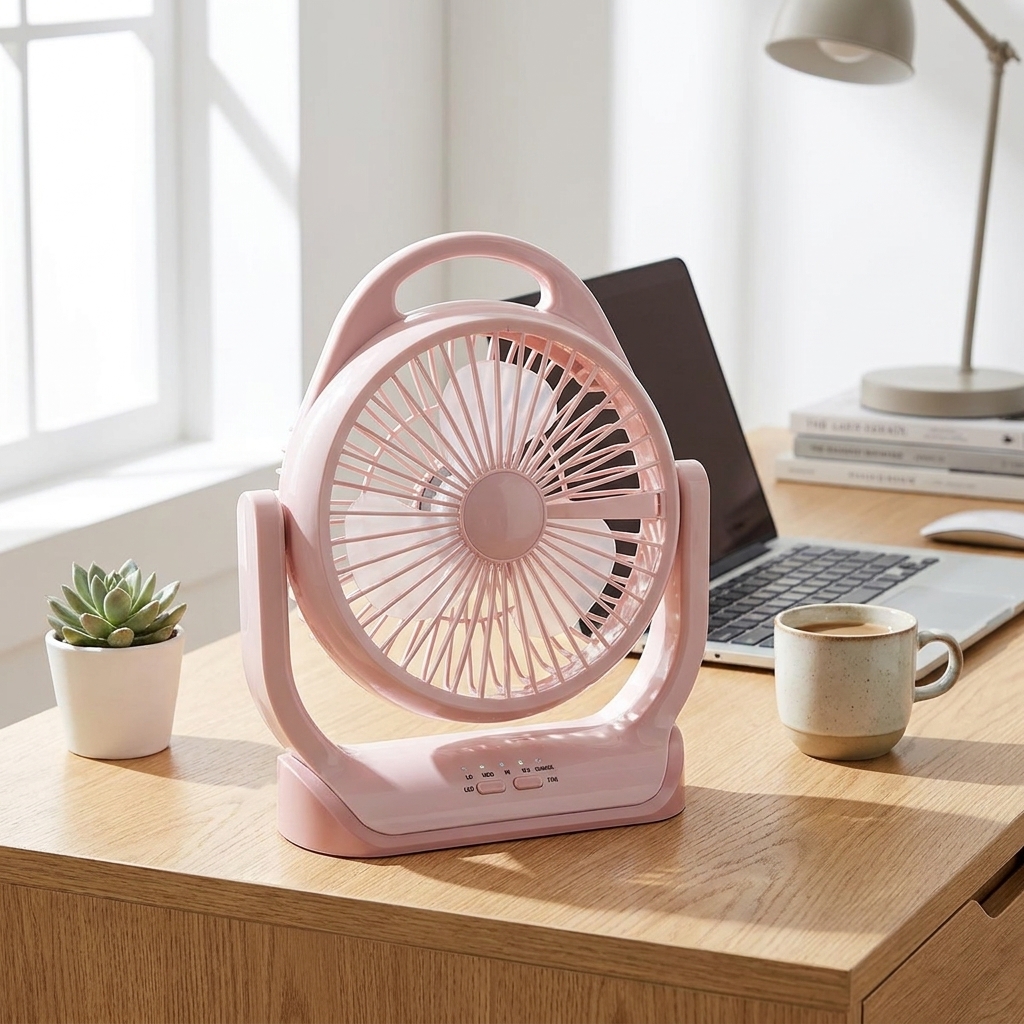 Rechargeable Portable USB Desktop Air Cooling Fan with LED Light, 3 Speed Adjustable Table Fan