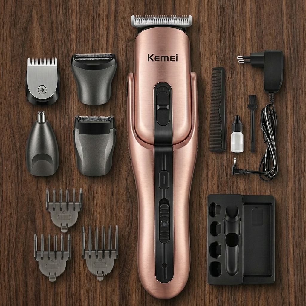 Kemei KM-680A Men's Grooming Kit Trimmer, Rechargeable Cordless Beard Hair Nose Trimmer Shaver