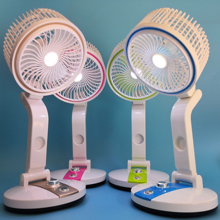 LR2018 Rechargeable Folding Table Fan with LED Light, Portable Mini Fan for Home & Office