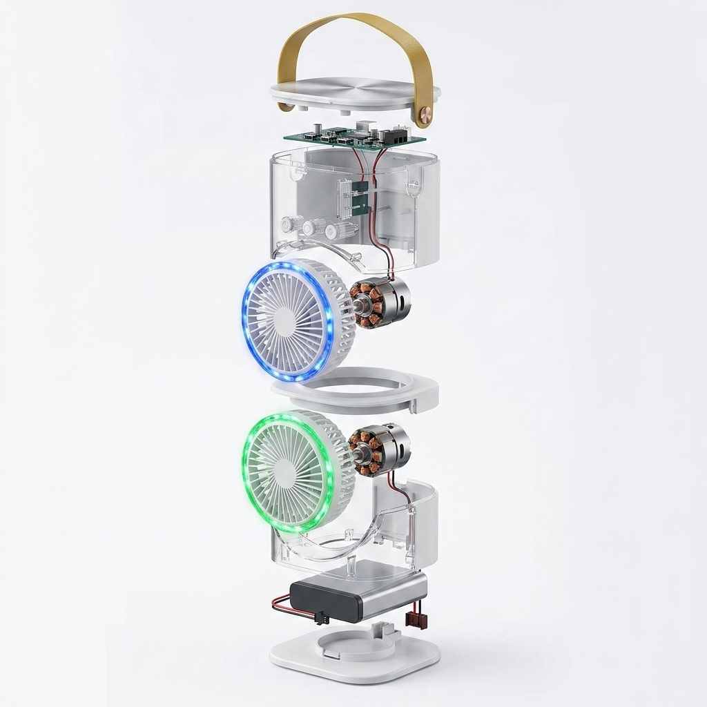 Rechargeable Double Head Cooling Fan with Remote Control, Mist Spray, LED Light, 4000mAh Battery thumbnail 6