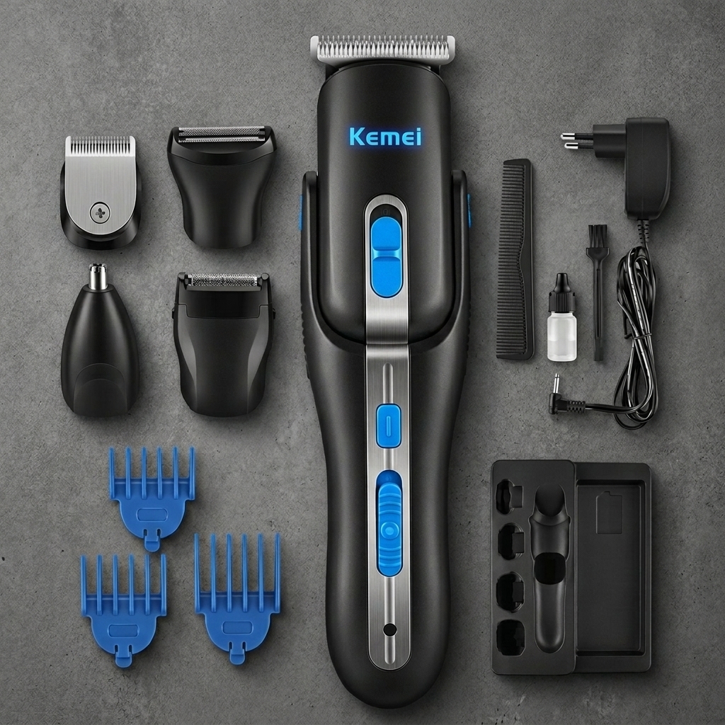 Kemei KM-680A Men's Grooming Kit Trimmer, Rechargeable Cordless Beard Hair Nose Trimmer Shaver thumbnail 6